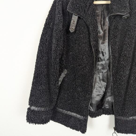 Madden Girl Black Fleece Sherpa Zip Up Jacket - Picture 4 of 7